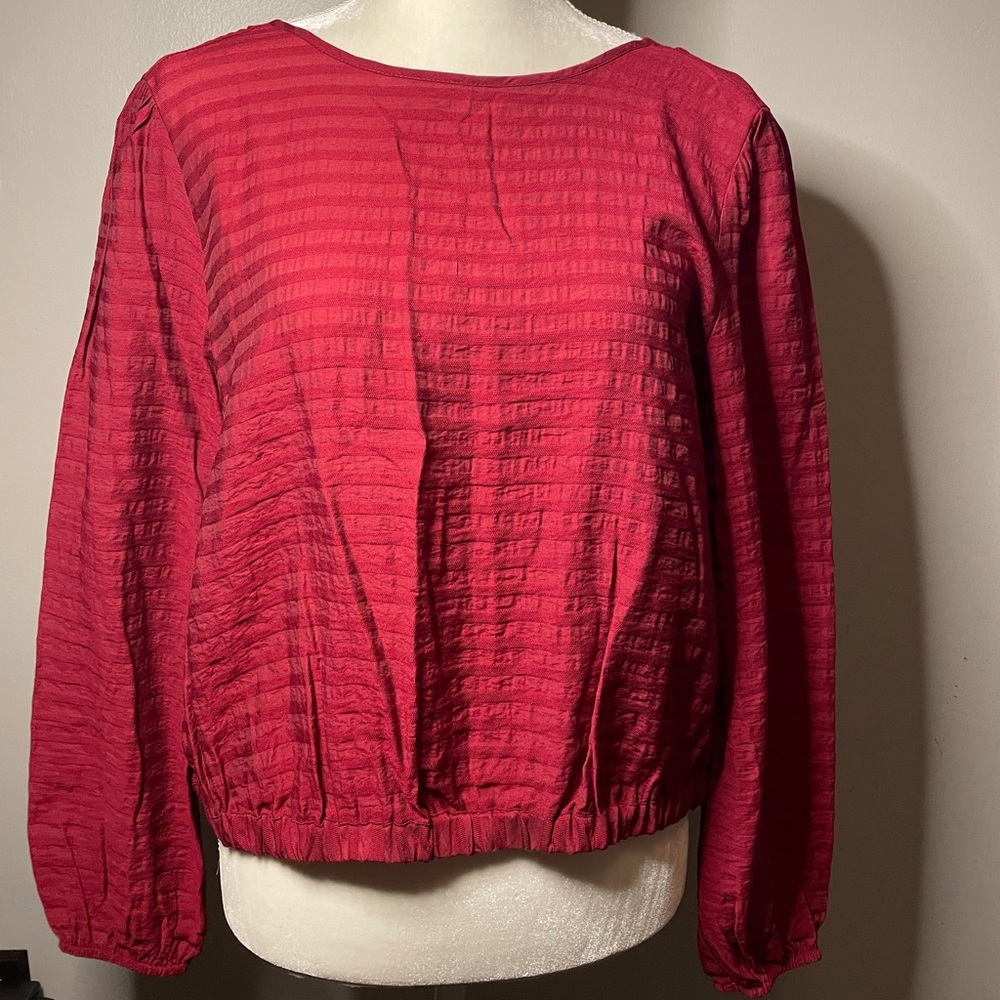 Loft Deep Red Low Cut Back Textured Blouse (2)